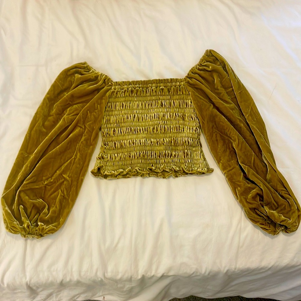 XS Anthropologie Velour Puff Sleeve Top